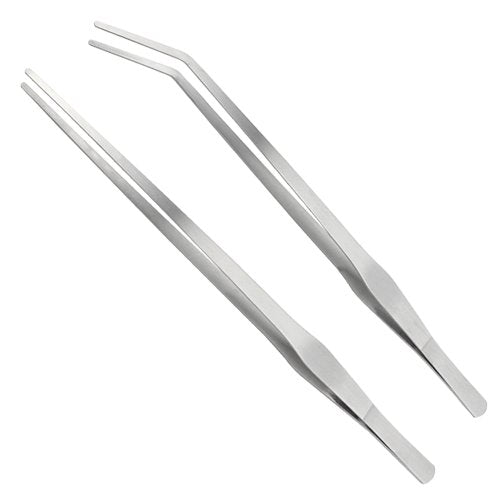 Straight and Curved Stainless Steel Super Thick Tweezers Set,Pliers Aquarium Tool Fish Tank Aquatic Plants Forceps Clip (15") - size: 15"