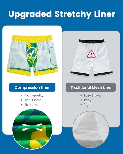 maamgic Mens Swim Trunks with Compression Liner 5 Inch, Quick Dry Bathing Suit with Zipper Pockets, No-Chafing Swim Shorts - color: Brazilian Yellow, size: X-Large