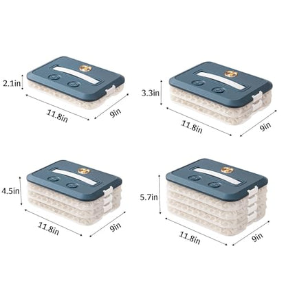 Food Storage Containers with Lids, Plastic Cookie Storage Containers Airtight, 4-Layer Stackable Food Containers Dumpling Storage Box, Blue - color: Blue