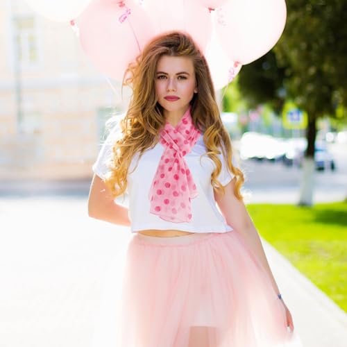 E-Clover Women Soft Floral Print Shawl Chiffon Sheer Scarf - color: Polka Dot-pink