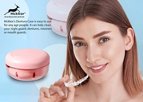 Denture Case, Definitely No-Leak Denture Bath Box for Traveling Perfectly, Denture Cup with Strainer & Mirror(Pink) - color: Pink