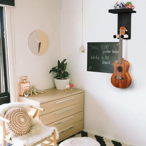 Keebofly Guitar Wall Mount - Single Pack, Wall Hanger with Pick Holder - Guitar & Ukulele Rack, Rustic Wood Black, Patented - color: Single Pack_Black