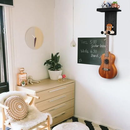 Keebofly Guitar Wall Mount - Single Pack, Wall Hanger with Pick Holder - Guitar & Ukulele Rack, Rustic Wood Black, Patented - color: Single Pack_Black
