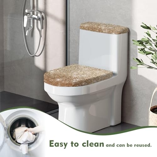 Gold Bathroom Standard Toilet Seat Lid Cover Toilet Tank Lid Pads Machine Washable Dustproof Universal Fit Home Xmas Decoration - color: Gold