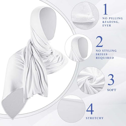 Handepo 2 Pcs Instant Hijab Jersey Hijab for Women Muslim Head Scarf Soft Lightweight Long Stretch Scarf Shawl Wrap - color: Black, White