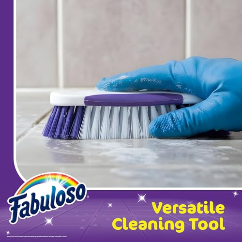 Fabuloso Compact Hand Scrub Brush, White and Purple, 6 Inch | Easy-grip rubber texture with firm bristles for kitchen, bathroom, tile, and baseboards - size: Hand-Held Scrub Brush