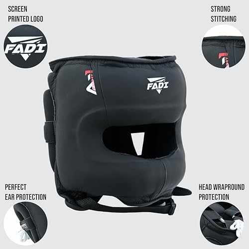 A1 Boxing Sparring Headgear – Face Saver Head Guard with Nose Protection, Cowhide Leather Boxing Headgear for MMA, Muay Thai & Kickboxing Training - color: Black, size: Large-X-Large