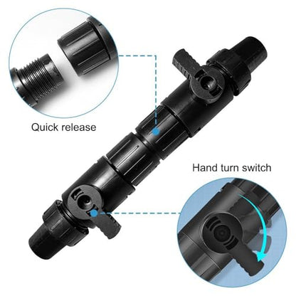 MiOYOOW Aquarium Hose Valve, Fish Tank Hose Connector Aquarium Water Control Valve with Quick Release Handle for 12/16MM Pipe - color: 16mm to 16mm