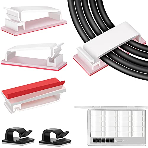 50 PCS Under Table Cable Management Clips White, Large Cable Clips for Computer Desk Cable Wire Management, Adhesive Wire Organizer Clips for Multiple Cord Management (PC, Network, TV, Ethernet) - color: White, size: X-Large