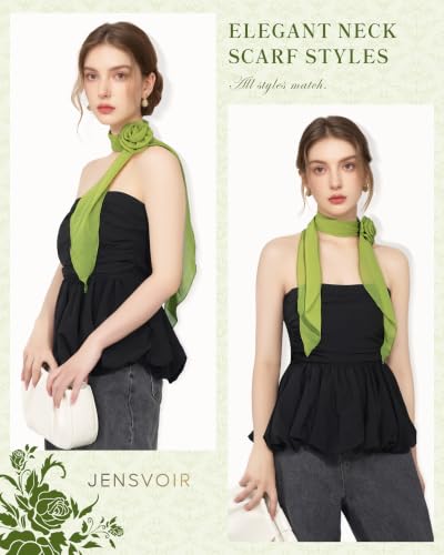 Chiffon Scarf for Women, Removable Flower Neck Scarf Light Soft Fashion Rose Scarves Versatile Headband or Hair Band - color: Dark Green