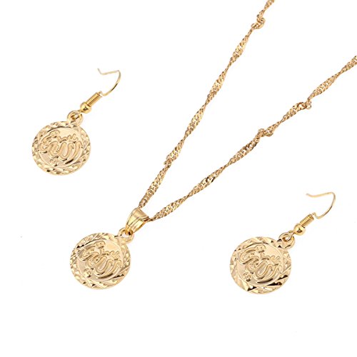 Chuangbang Jewelry Copper Necklace Pendant Earrings for Women Ethnic Islamic Religion Muslim Coin Set