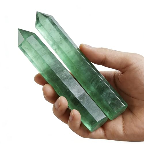 5.8-6.2 Inch Natural Green Fluorite Crystal Point 2Pcs Set, Single Terminated Hexagonal Prism Stone, Energy Protection Spiritual Awakening Crystal, Reiki Meditation Home Decor Ornament Gift - color: Green Fluorite / 5.8-6.2 Inch 2pcs
