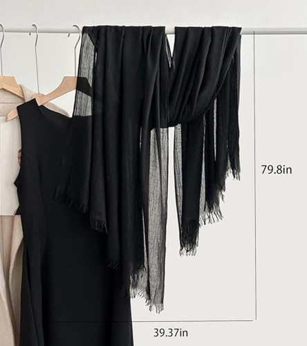 Solid color cotton and linen scarf, wrinkled all season versatile long sunscreen fashionable shawl - color: Black