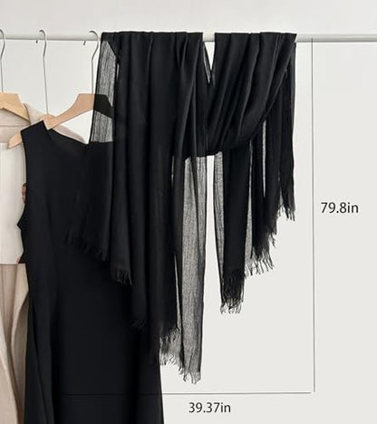 Solid color cotton and linen scarf, wrinkled all season versatile long sunscreen fashionable shawl - color: Black