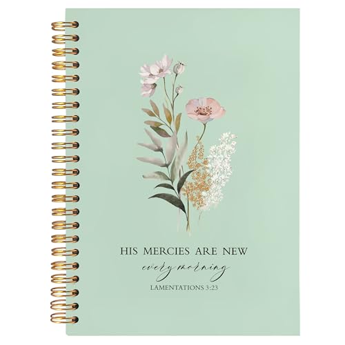 BearCake Green Bible Christian Journals Floral Notebooks for Women Note Taking,Prayer Journal for Women, His Mercies are New Every Morning,Bible Study Journal for Women 5.5x8.3 - color: white Bible-new morning green