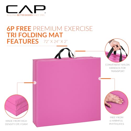 CAP Barbell All Purpose Folding Anti Tear Exercise Training Aerobic Fitness Gym & Gymnastics Balance Mat | Multiple options - color: Pink, style: 6' x 2' x 2.0" Thick