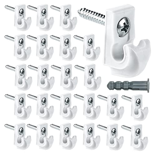 24 Pack Wire Shelf Clips, White Down Wall Clips for Closet Shelves | White Wall Mounted Wire Shelf Brackets Loop Clips with Screws & Expansion Tubes, Fits Wire Closet Shelving - color: 24 PACK