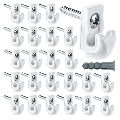 24 Pack Wire Shelf Clips, White Down Wall Clips for Closet Shelves | White Wall Mounted Wire Shelf Brackets Loop Clips with Screws & Expansion Tubes, Fits Wire Closet Shelving - color: 24 PACK