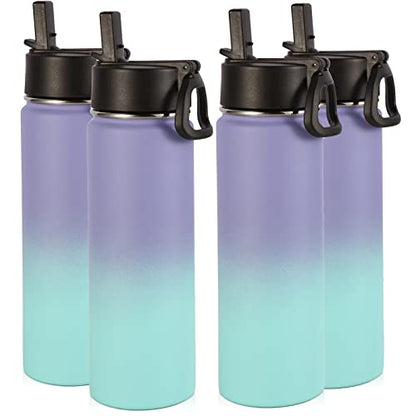 Volhoply Insulated Water Bottles with Straw Bulk 4 Pack, 22 oz Stainless Steel Double Walled Vacuum Travel Water Cups with Wide Mouth, Reusable Cold Water Flask for School Hiking(Purple Blue,4 Set) - color: Purple Blue