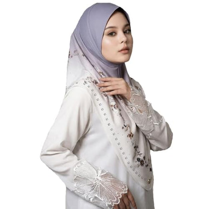 Instant Hijab For Women Ready To Wear Printed Floral Ombre Hijabs Islamic Abaya Turban Muslim Slip-On Khimar Hijab - color: 1# Light Purple