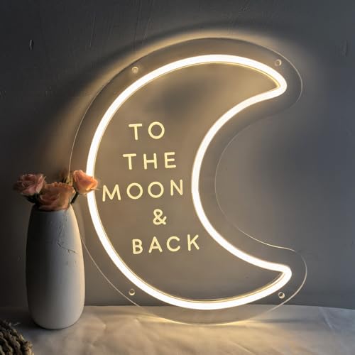 To The Moon & Back Neon Sign Dimmable Led Moon Neon Lights for Bedroom Home Wall Art Wedding Anniversary Ramadan Valentines Day Decor - color: To the moon&back