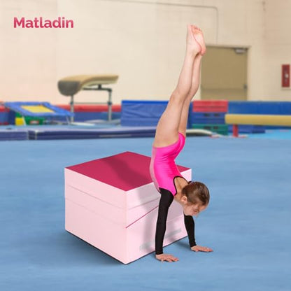 Matladin 48"x24"x14" Tumbling Mat - Folding Gymnastics Cheese Wedge Mat for Kids, Girls Home Training - color: Pink,Mist Pink