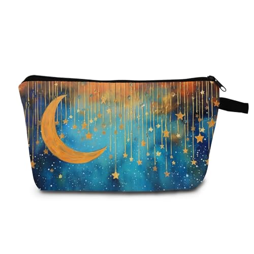 Ramadan Makeup Bag Eid Mubarak Gift Set Islamic Cosmetic Pouch for Women Travel Prayer Essentials Organizer with Golden Crescent & Star Reusable Zippered Hijab Accessories