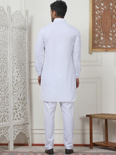 Maple Clothing Punjabi Kurta Pajama Set Pathani Mens Cotton Indian Clothes Bollywood Outfit - color: White, size: 3X-Large
