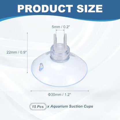 15Pcs Aquarium Suction Cups Fish Tank Suction Cups Clear 5x30MM | Airline Tube Holders Clamps, Plastic, for 0.2" Fish Tank Airline Tubing Binding Moss Shrimp Nest, Clips
