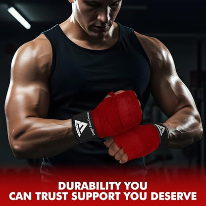 Boxing Hand Wraps, 180 Inches Inner Gloves with Thumb Loop | Elasticated Knuckle Protection for Martial Arts | Soft Under Mitts for Muay Thai, Kickboxing, MMA, Punching Bag Men Women - color: Red