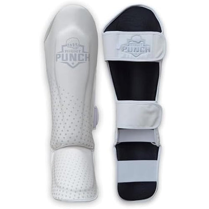PU Leather Shin Guards for Kickboxing, MMA, Muay Thai Training, Protective Shin Pads - color: White, size: Large