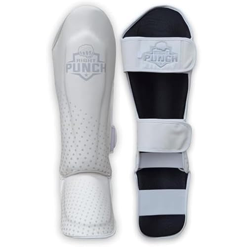 PU Leather Shin Guards for Kickboxing, MMA, Muay Thai Training, Protective Shin Pads - color: White, size: X-Large