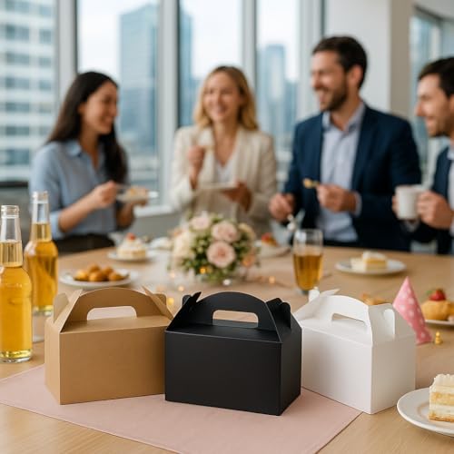 Papertide Brown Gable Box with Handles, 30 Pack 9.45×5×5 inch Sturdy Colorful Cardstock treat Boxes for Christmas Birthday Party Favors, Premium Presentation Boxes with Lids - color: Brown