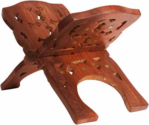 Wooden Book Holder Stand for Reading, Foldable Bible Stand, Quran Holder, Geeta Reading Rest, Hand Carved Religious Prayer Book Stand, Portable Wooden Book Display (10 x 4.5 Inches) - style: Bood Stand 1