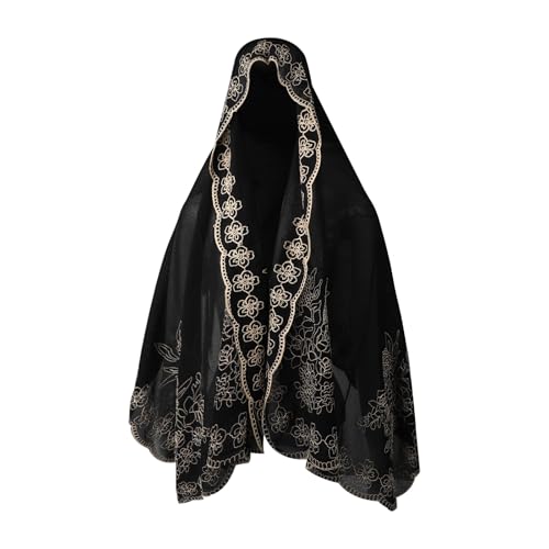 OhMill Black Hijab Scarf Soft Floral Embroidered Chiffon Headscarf Lightweight Lace Scarves Long Shawl Wrap for Women Wedding - color: Flower 2