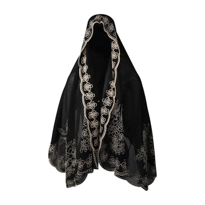 OhMill Black Hijab Scarf Soft Floral Embroidered Chiffon Headscarf Lightweight Lace Scarves Long Shawl Wrap for Women Wedding - color: Flower 2