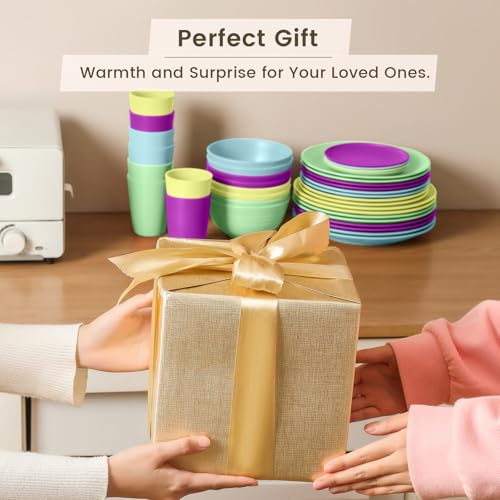 Homienly 40-Piece Kichen Dinnerware Set, Wheat Straw Dinnerware Set, Plates, Bowls, Drinking Cups, Service for 8, Dishwasher & Microwave Safe Dish Set, Unbreakable Plates and Bowls Set - Memphis - color: Memphis Series, size: 40 PCS