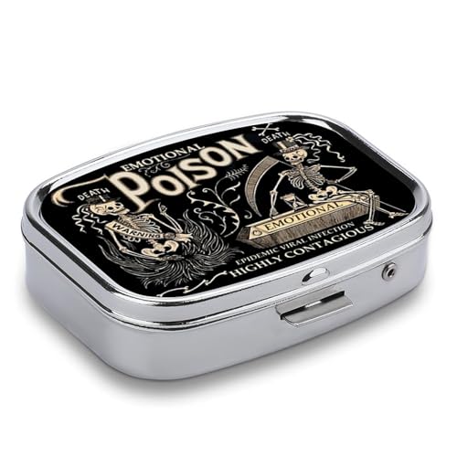 Metal 2 Compartment Pill Organizer Travel Friendly Portable Compact Pill Box Cute Pill Case to Hold Vitamins,Fish Oil,Supplements,Meds,Tablet for Purse,Pocket. (Black Background) - color: Black Background