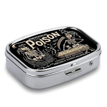 Metal 2 Compartment Pill Organizer Travel Friendly Portable Compact Pill Box Cute Pill Case to Hold Vitamins,Fish Oil,Supplements,Meds,Tablet for Purse,Pocket. (Black Background) - color: Black Background
