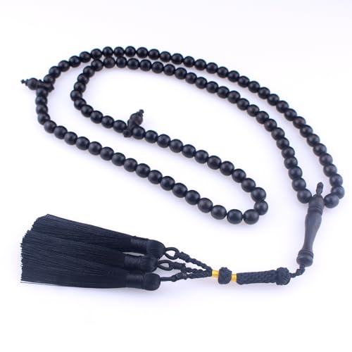 Muslims Islamic Dhikr 99 Tasbeeh Tasbih Prayer Beads, Black Wood Beads with Tassel