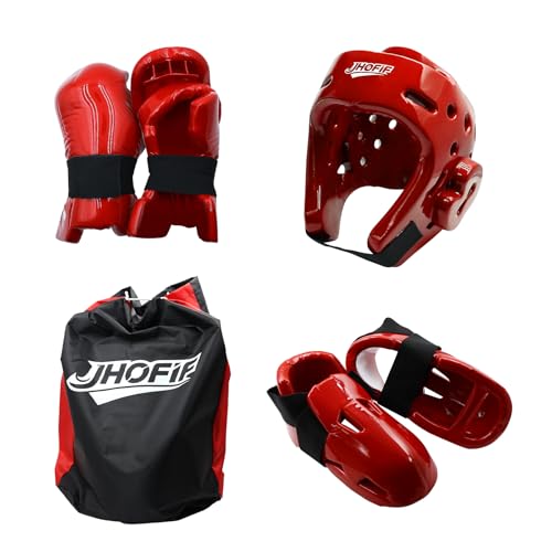 Martial Arts Karate Protective Sparring Gear Package Deal/Gift Adjustable Adult & Youth Headgear, Gloves & Kicks for MMA, Taekwondo, Boxing Training - color: Red, size: Medium