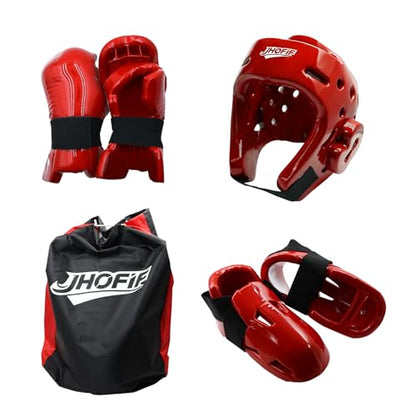 Martial Arts Karate Protective Sparring Gear Package Deal/Gift Adjustable Adult & Youth Headgear, Gloves & Kicks for MMA, Taekwondo, Boxing Training - color: Red, size: X-Large