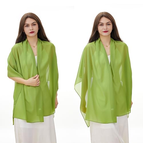 YOUR SMILE for Women Lightweight Breathable Solid Color Soft Chiffon Long Fashion Scarves Sun-proof Shawls Wrap - color: Grass Green