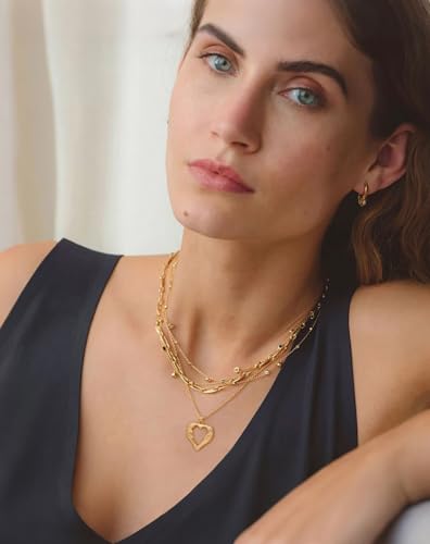 POTESSA 18K Gold Plated Pendant Necklace Medallion Coin Heart Y Shaped Chain Toggle Necklace for Women Jewelry - color: Hollow Heart