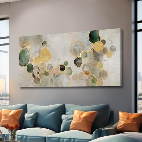 YJYart Large Abstract Canvas Wall Art Green and Gold Decorative Painting 29"x58" Picture Prints Colorful Canvas Wall Art for Kitchen Office Bedroom - color: Gold Green, size: 29"x58"