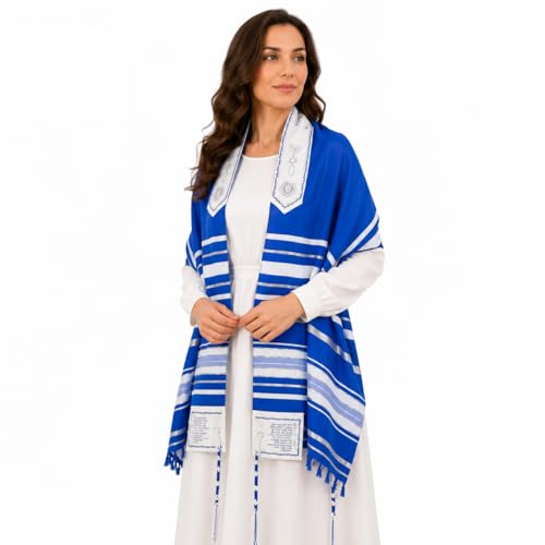 The Holy Promise Messianic Prayer Shawl-72 x22 Christian Tallit with Biblical Verses-Includes Carrying Bag - color: Blue