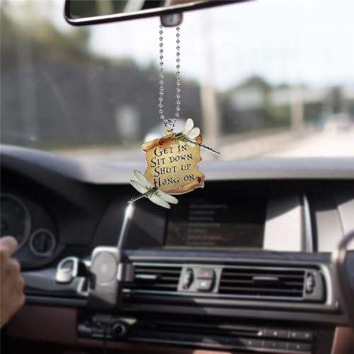 Car Hanging Ornament Rearview Mirror Pendant - Get in Sit Down Shut Up,Dragonfly Hanging Car Pendant,Car Ornament Hangings Rear View Mirror Hanging Accessories,Car Interior Decor Christian Gift - color: Carin-decor 1-2