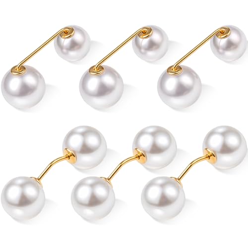 WILLBOND 6 Pcs Artificial Pearl Brooch Pins Sweater Shawl Safety Clips Dress Clips for Women - color: White