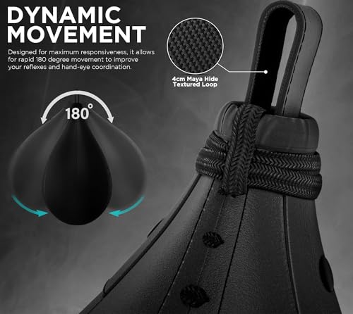 RDX Speed Bag Boxing Ball, Maya Hide Leather Dodge Striking Target with Additional Bladder, MMA Muay Thai Punching Workout Kicking Martial Arts Training Home Gym Exercise Speedball - color: BLACK, size: Speed Bag without Swivel