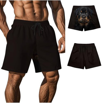 Ctreela Men's Funny Dog 3D Graphic Yellow Loose Fit Summer Beach Shorts - color: Black, size: Large